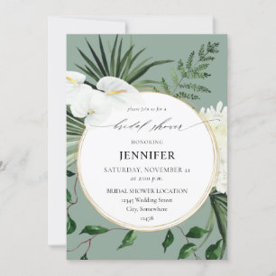 Tropical Palm & White Floral Bridal Shower -MGreen Invitation