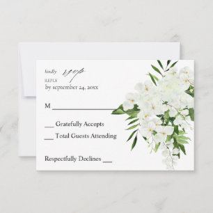 Tropical Palm & White Floral no Meal RSVP 2 Card