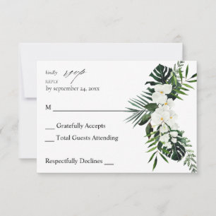 Tropical Palm & White Floral no Meal RSVP Card