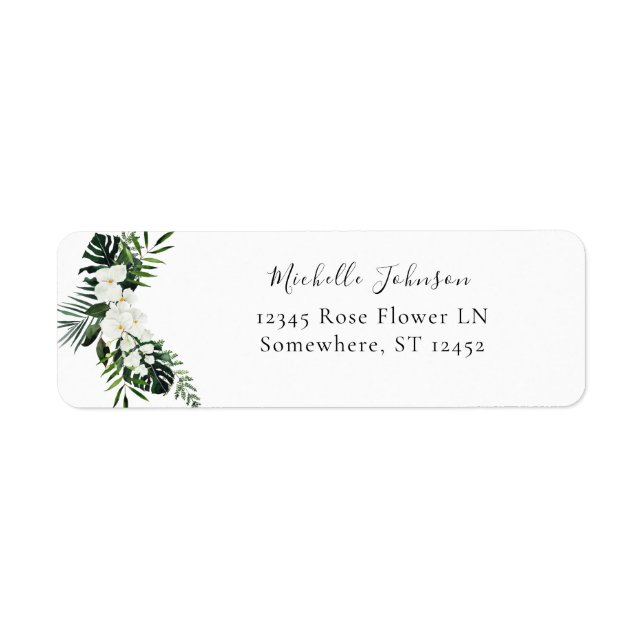 Tropical Palm & White Floral Return Address 3 Label (Front)