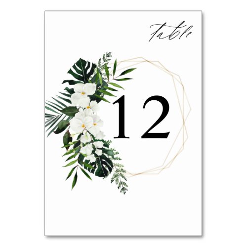 Tropical Palm  White Floral Table Number