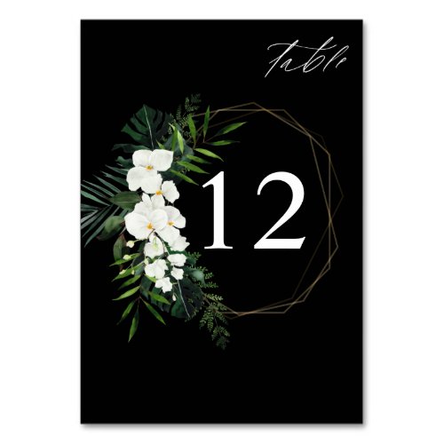 Tropical Palm  White Floral Table Number _ Black