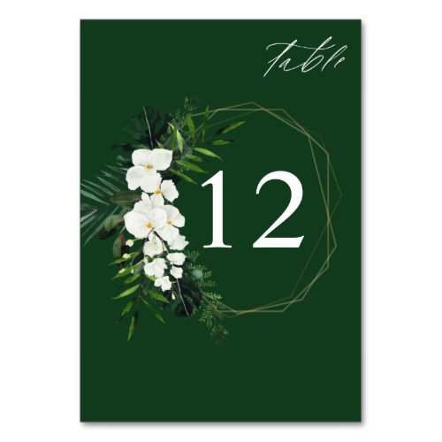 Tropical Palm  White Floral Table Number _ Green