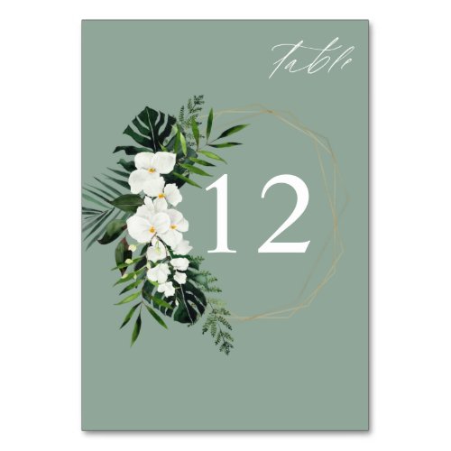 Tropical Palm  White Floral Table Number _M Green
