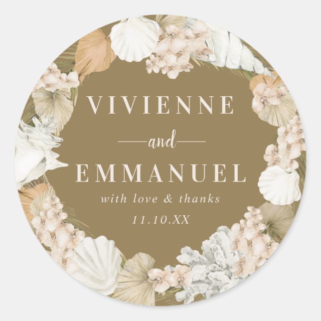 Tropical Palm White Floral Thank You Favor Seal (Front)