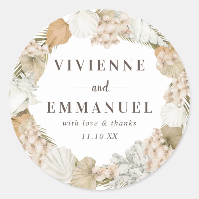 Tropical Palm White Floral Thank You Favor Seal (Front)