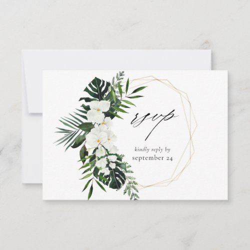 Tropical Palm  White Floral w Meal RSVP Card