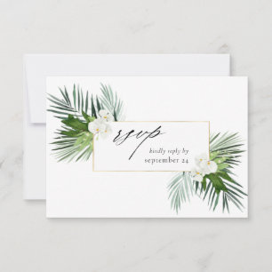 Tropical Palm & White Floral w Meal RSVP Card 3