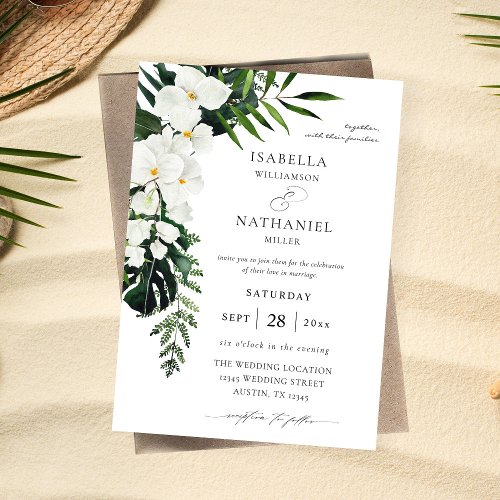 Tropical Palm  White Floral Wedding 2 Invitation