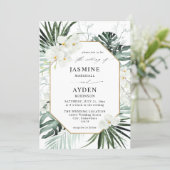 Tropical Palm & White Floral Wedding V2 LN Invitation (Standing Front)