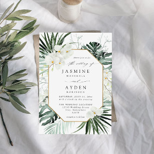 Tropical Palm & White Floral Wedding V2B LNM Invitation