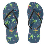 Tropical palms and frangipanis on dark blue flip flops Tropical palms and frangipanis on dark blue flip flops