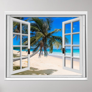 Tropical Palms and Ocean Window View Poster