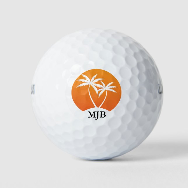 Tropical Palms at Sunset with Your Monogram Golf Balls (Front)