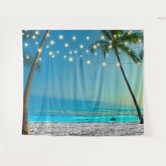 Tropical Palms Beach Lights Photobooth Backdrop (Front (Horizontal))