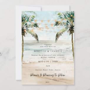 tropical palms beach lights wedding invitation
