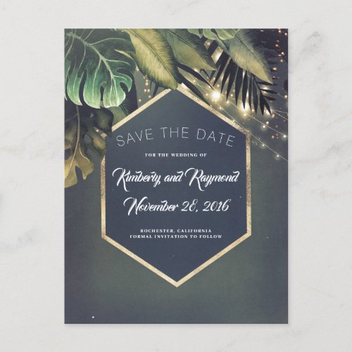 Tropical Palms Beach Save the Date Announcement Postcard