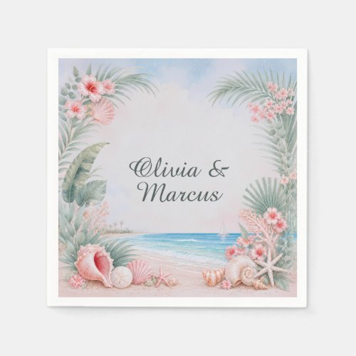 Tropical Palms Beach Seashell Wedding  Napkins