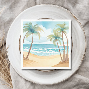 Tropical Palms   Beach Watercolor Wedding Napkins