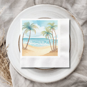 Tropical Palms Beach Watercolor Wedding Napkins
