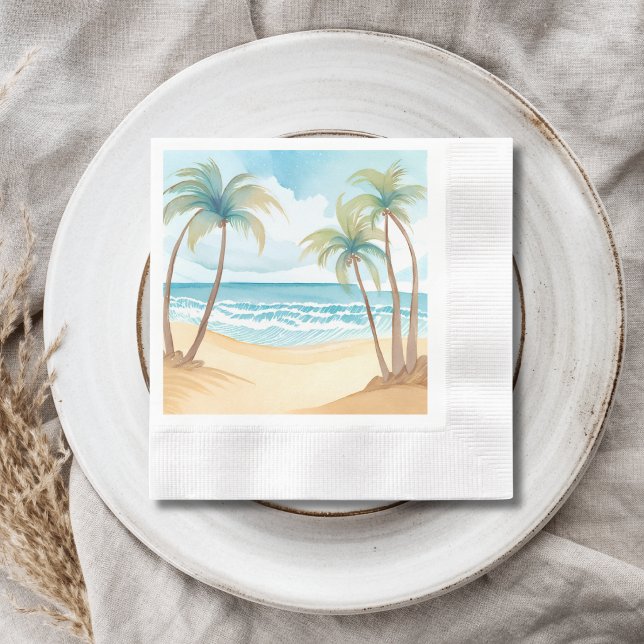 Tropical Palms | Beach Watercolor Wedding Napkins (Creator Uploaded)