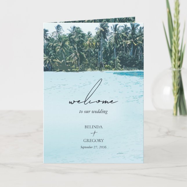 Tropical Palms Beach Wedding Order of Service Program (Front)