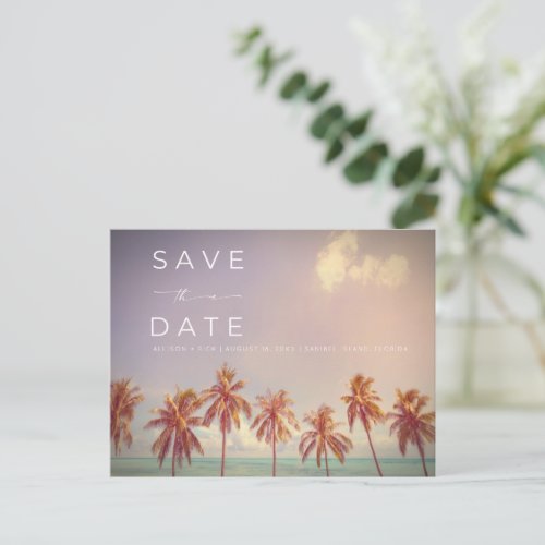 Tropical Palms Beach Wedding Save the Date Announcement Postcard