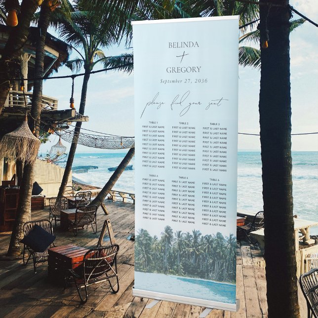 Tropical Palms & Beach Wedding Seating Chart Retractable Banner (Tropical Palms & Beach Wedding Seating Chart Retractable Banner)