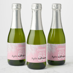 Tropical Palms Birthday Pink Mini Sparkling Wine Label
