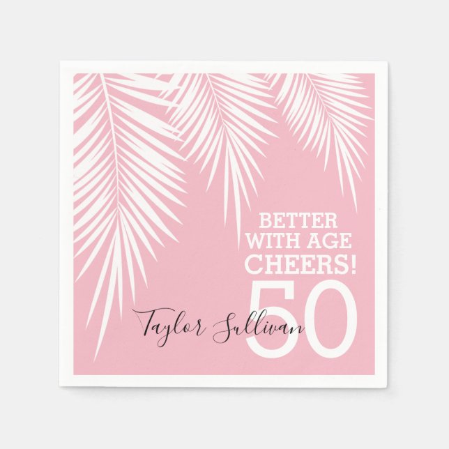 Tropical Palms Birthday Pink Napkins (Front)