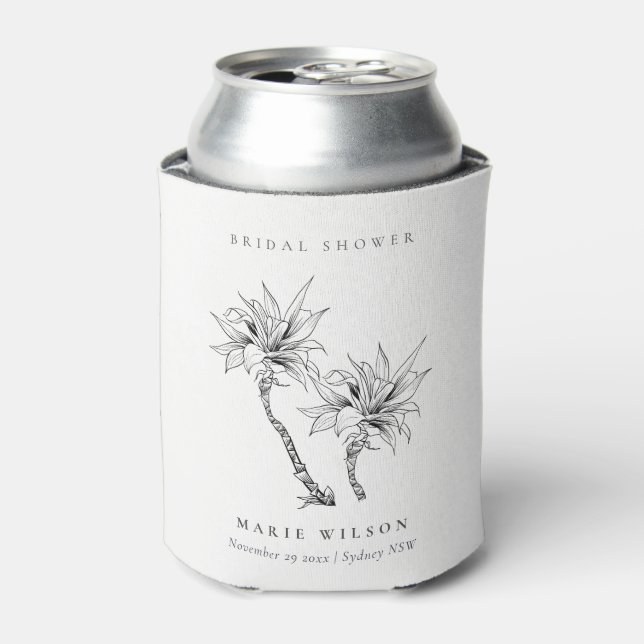 Tropical Palms Black White Sketch Bridal Shower Can Cooler (Can Front)