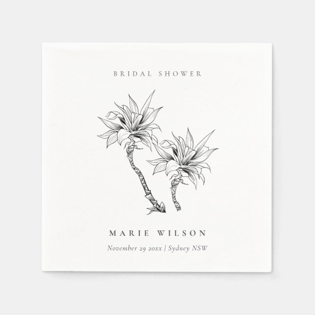 Tropical Palms Black White Sketch Bridal Shower Napkins (Front)