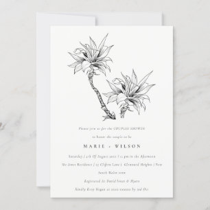 Tropical Palms Black White Sketch Couples Shower Invitation