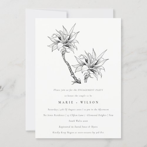 Tropical Palms Black White Sketch Engagement  Invitation