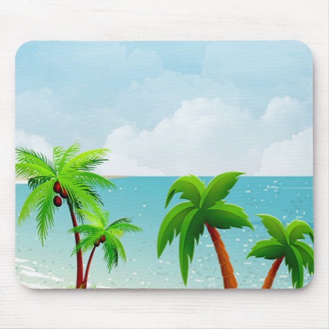 Tropical Palms Blue Sky White Clouds Template Mouse Pad (Front)