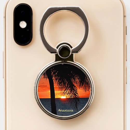 Tropical Palms Caribbean Sunset Ocean Custom  Phone Ring Stand
