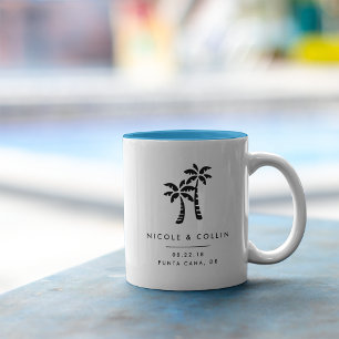 Tropical Palms Destination Wedding Favor Two-Tone Coffee Mug