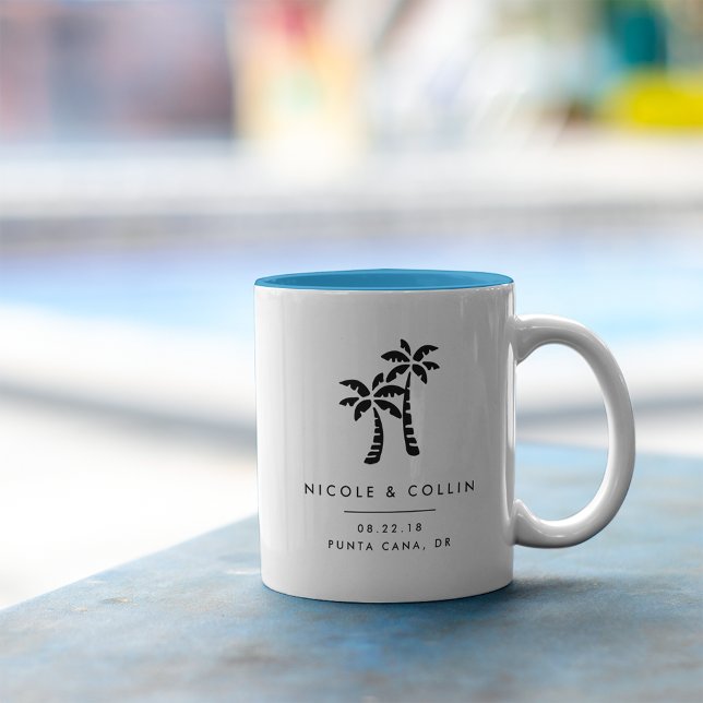 Tropical Palms Destination Wedding Favor Two-Tone Coffee Mug (Creator Uploaded)