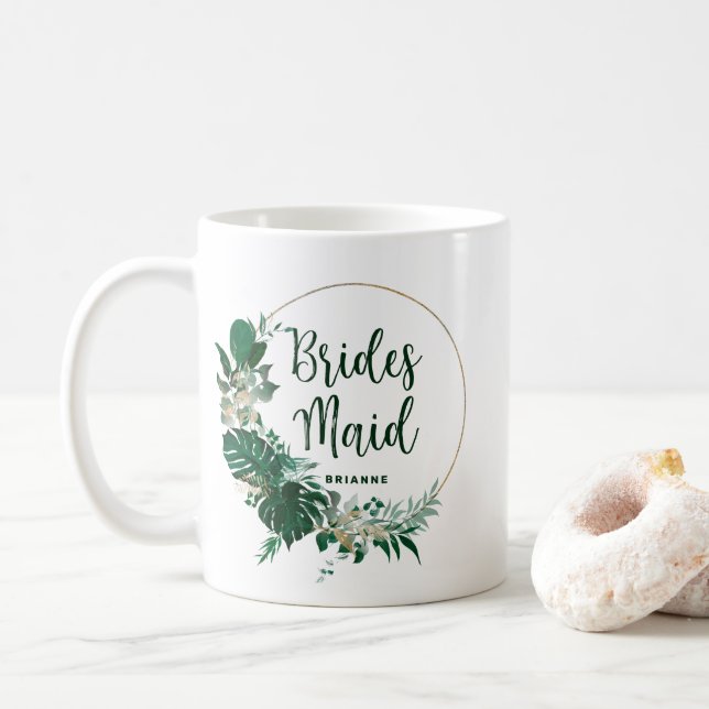 Tropical Palms Gold Circle Bridesmaid Coffee Mug (With Donut)