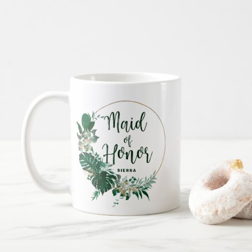 Tropical Palms Gold Circle Maid of Honor Coffee Mug