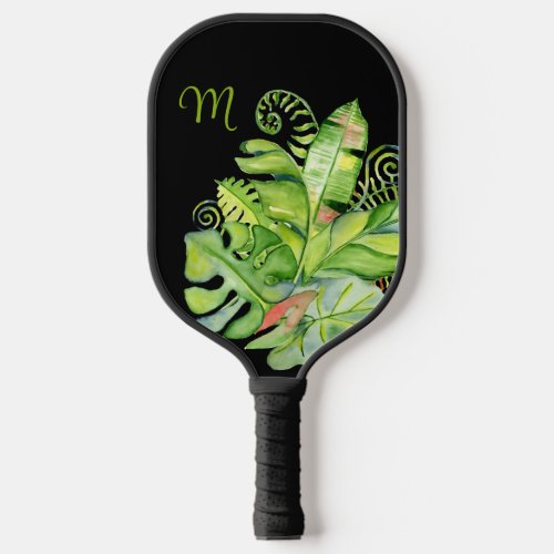 Tropical Palms Greenery with Monogram  Pickleball Paddle