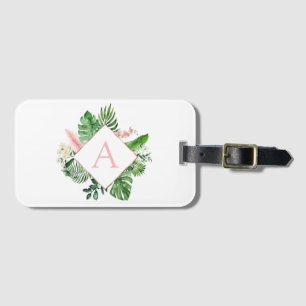 Tropical Palms Monogram Blush Pink Wedding Luggage Tag