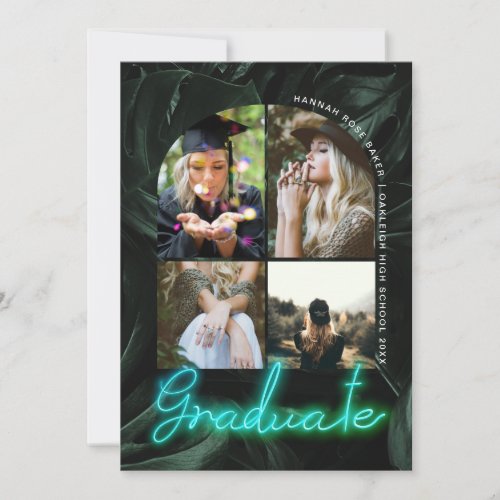 Tropical Palms Neon  Arched Graduation 4 Photo  Announcement