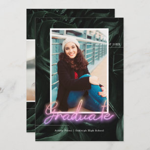 Tropical Palms Neon   Graduation Photo Party Invitation