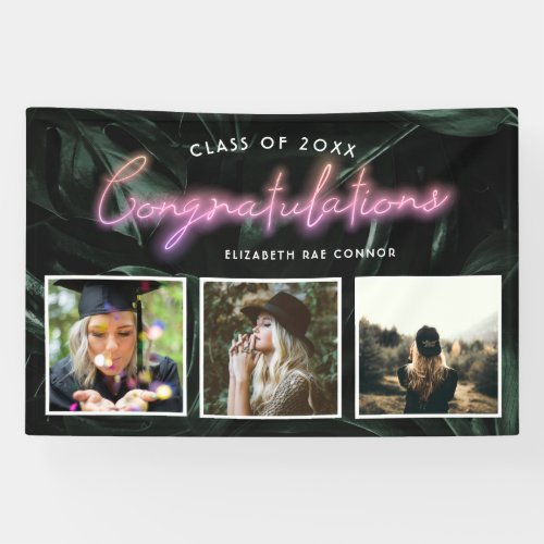 Tropical Palms Neon Lights  Graduation 3 Photo  Banner