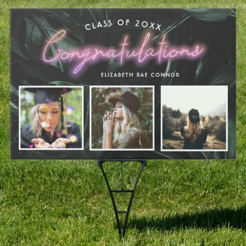 Tropical Palms Neon Lights  Graduation 3 Photo Sign