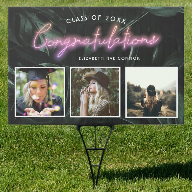 Tropical Palms Neon Lights | Graduation 3 Photo Sign (Insitu)