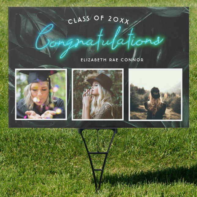 Tropical Palms Neon Lights | Graduation 3 Photo  Sign (Insitu)