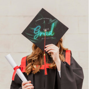Tropical Palms Neon Lights   Graduation Cap Topper