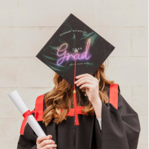 Tropical Palms Neon Lights   Graduation Cap Topper